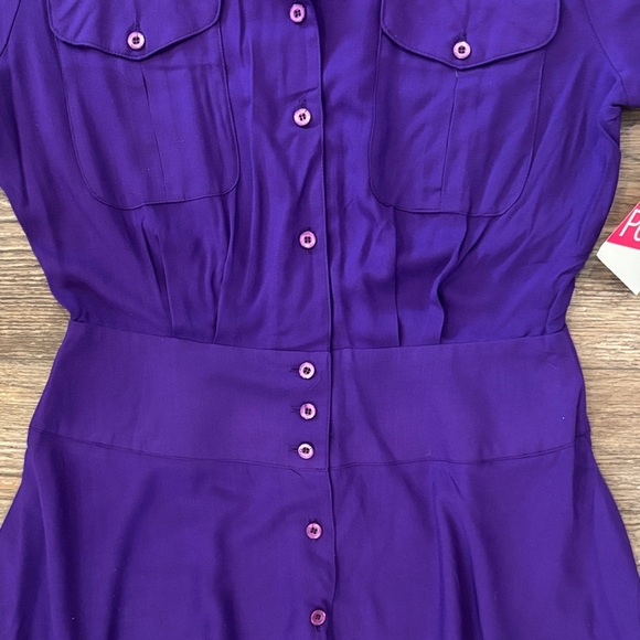 NWT Vintage Alain Toussaint Purple Button Down Shirt Dress Size 12 Petite - Picture 6 of 14
